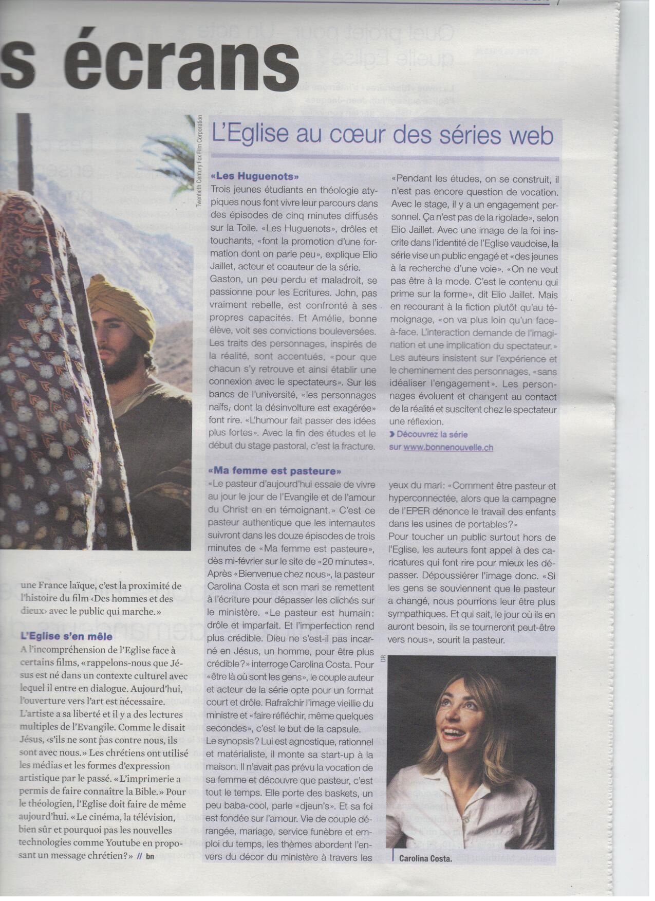 Article de presse et média : Bonne nouvelle - février 2015 - Ma femme est pasteure