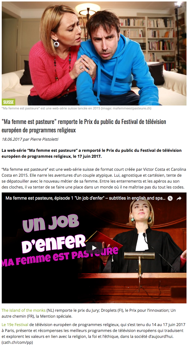 Article de presse et média : Cath.ch du 18 juin 2017Kath.ch vom 18 Juni 2017 - Ma femme est pasteure
