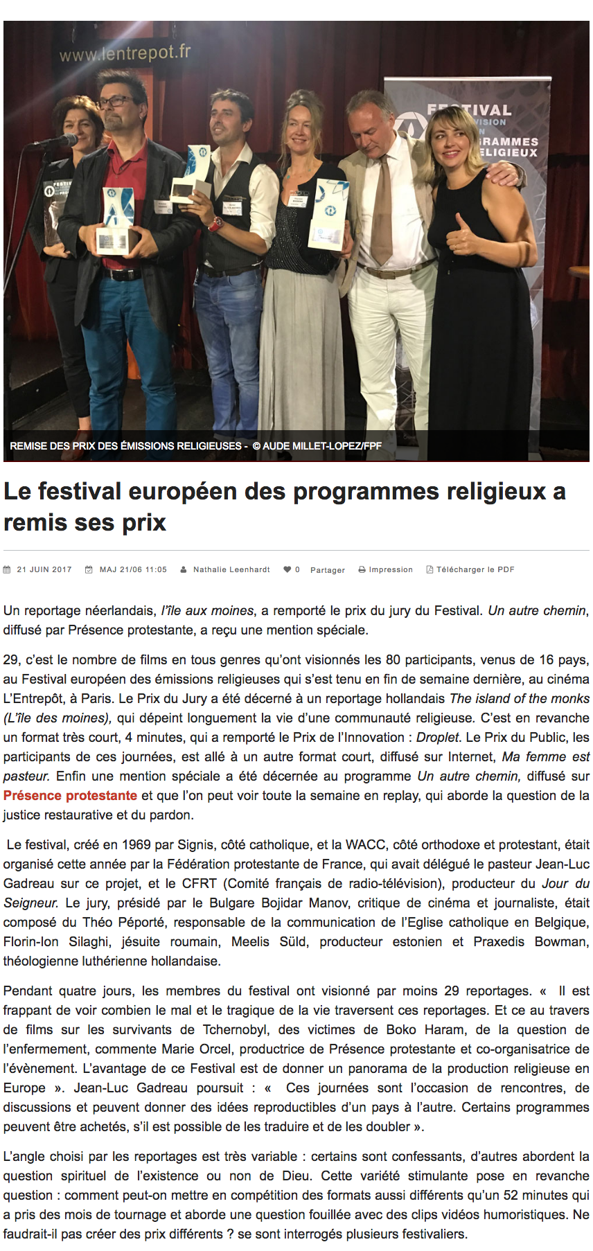 Article de presse et média : Réforme Hebdo du 21 juin 2017 - Ma femme est pasteure