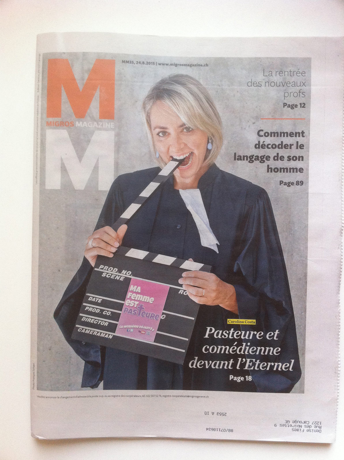 Article de presse et média : Migros Magazine 24 aout 2015 - Ma femme est pasteure