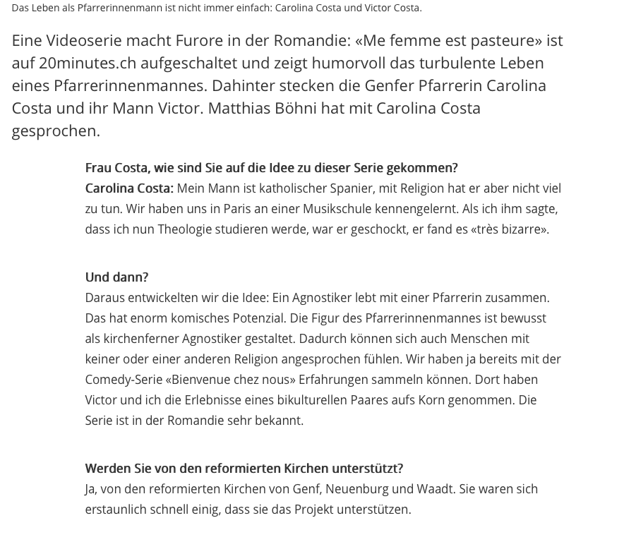 Article de presse et média : Ref.ch (SUITE 1) - Ma femme est pasteure